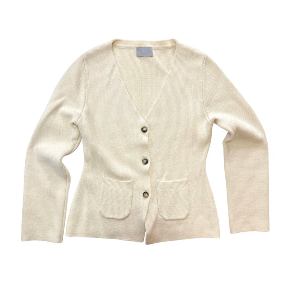 Modern Citizen Maeve Cardigan Sweater Cream V Neck 3 Button Wool Blend L
